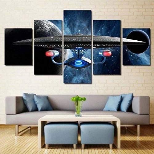 104Tdfc Bilder 5 Teilig Leinwand Wanddeko Geschenk 150X80Cm Rahmen Leinwanddrucke USS Enterprise Gerahmt Moderne Wandbilder XXL Wohnzimmer Wohnkultur