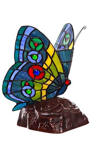 Birendy Lampe im Tiffany-Stil Figurenlampe Katze, Fisch, Pferd Schmetterling Dekorationslampe, Tiffany Stil, Glaslampe, Leuchte,Tischlampe, Tischleuchte (Schmetterling-Motiv)