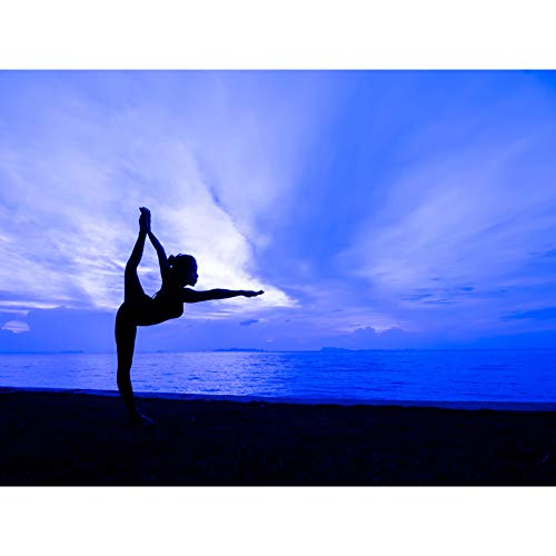 Fotodruck Frau Yoga Sonnenuntergang blaue Silhouette Wolken Stretch Leinwand Druck
