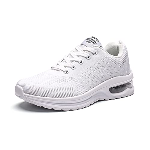 DEBAIJIA Laufschuhe Damen Sneaker Turnschuhe Herren Sportschuhe Atmungsaktiv rutschfeste Freizeitschuhe Straßenlaufschuhe Jogging Unisex EU 43 Weiß