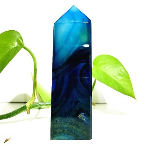 Natürlicher Stein, blauer Seiden-Spitzen-Achat, Kristall-Turmpunkte, Heimdekoration, Zauberstab, Chakra-Kristall, A11, 154 g, 95–30 mm