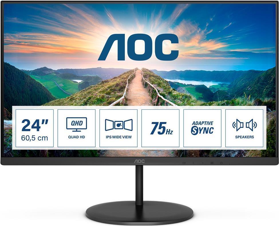 AOC Q24V4EA - 24 Zoll QHD Monitor, AdaptiveSync (2560x1440, 75 Hz, HDMI, DisplayPort) schwarz