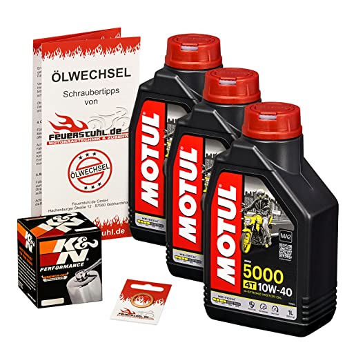 Motul 10W-40 Öl + K&N Ölfilter für Suzuki VS 750 Intruder, 87-91, VR51B - Ölwechselset inkl. Motoröl, Chrom Filter, Dichtring