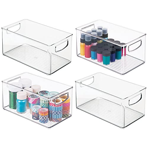 mDesign 4er-Set Aufbewahrungsbox für Bastelbedarf – vielseitig verwendbarer Behälter mit Griffen – Box für Glasperlen, Moosgummi, Wolle oder Stoffbänder – durchsichtig