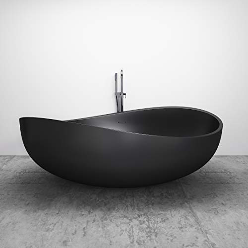 Freistehende Badewanne WAVE STONE aus Mineralguss - 180 x 110 cm - Schwarz matt