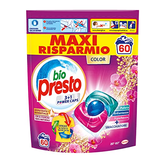 Bio Presto Bio Presto Power Caps Color, vordosiertes Waschmittel in Kapseln für farbige Kleidungsstücke, 60 Waschgänge - 780 g