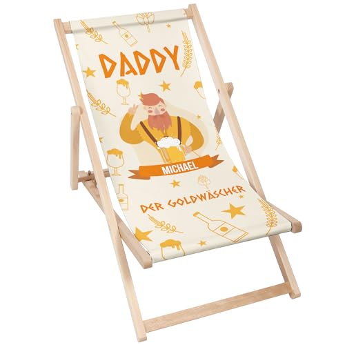 DreamRoots Vatertagsgeschenk Personalisiert - Liegestuhl klappbar Holz für Papa Geschenk - Liegestuhl Holz Geschenke Für Papa - Sonnenliege Klappbar Bester Papa Geschenke