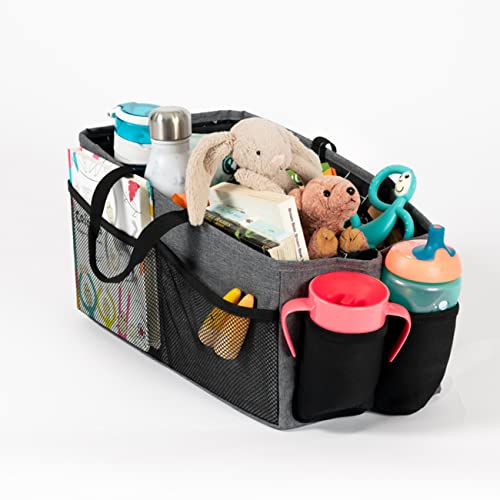 Diono Travel Pal XL Rücksitz-Auto-Organizer, perfekt für Kinderspielzeug, Bücher, Getränke, mit teilbarer Aufbewahrung, verstärkte Tragegriffe, faltbarer Auto-Organizer, flach zusammenklappbar, grau