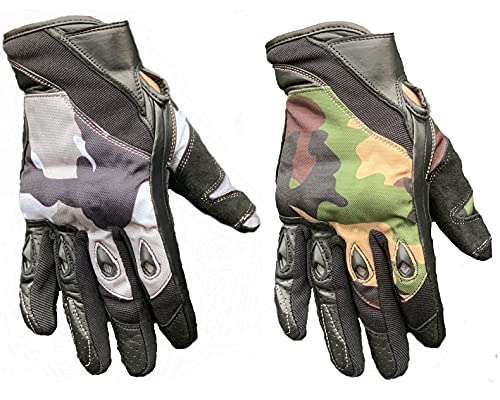 Leder MOTORRADHANDSCHUHE Biker Motorrad Handschuhe - ECHTES Rindleder (Camouflage GRÜN, 2XL)