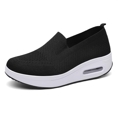 Vimlo Orthopädische Damen-Sneaker, 2023 Neue Mesh-Up-Stretch-leichte, weiche Freizeit-Sneaker for Damen, orthopädische Lederschuhe mit Klettverschluss und weicher Sohle (Color : Black, Size : 42)