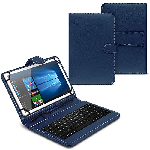 UC-Express Tasche kompatibel mit Telekom T Tablet Hülle Keyboard Case Tastatur QWERTZ Standfunktion USB Cover Case, Farben:Blau