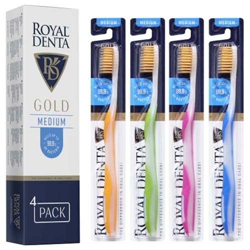 Royal Denta Nano Gold Handzahnbürste, Medium, 4 Stück (mehrfarbig)