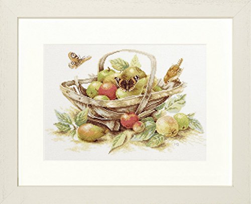 LANARTE PN Zählmusterpackung Korb mit Äpfeln Kreuzstichpackung, Baumwolle, Mehrfarbig, 39 x 29 x 0.3 cm