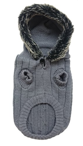 Fashion Pet 652365 Gray Outdoor Dog Faux Fur Hooded Sweater, Medium