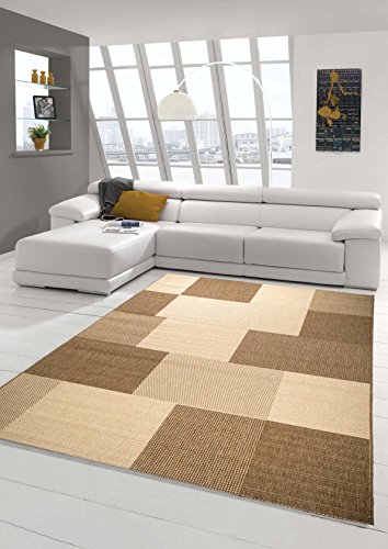 Teppich Modern Flachgewebe Kariert Sisal Optik Küchenteppich Küchenläufer Karo Design Braun Beige Größe 80x150 cm