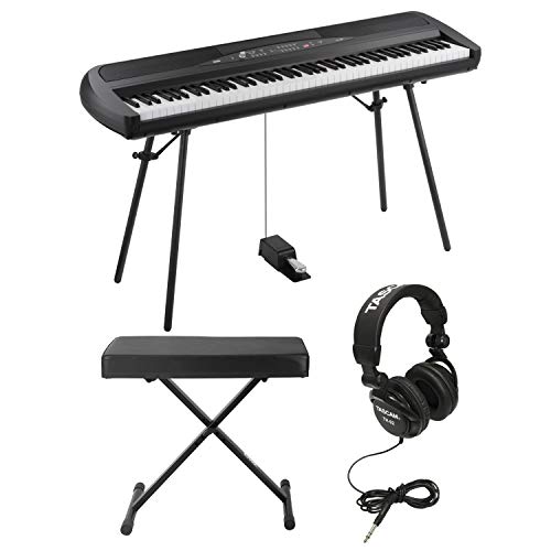 Korg SP280BK Digitales Klavier- und Lautsprecher, 88 Tasten, Knox X-Style Keyboardbank und Studio-Kopfhörer, Schwarz