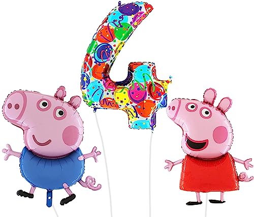 Toyland® Peppa & George Pig Folienballon-Set – 2 x 37" Luftballons in Charakterform und 1 x 40" Zahlenballon – Partydekorationen für Kinder