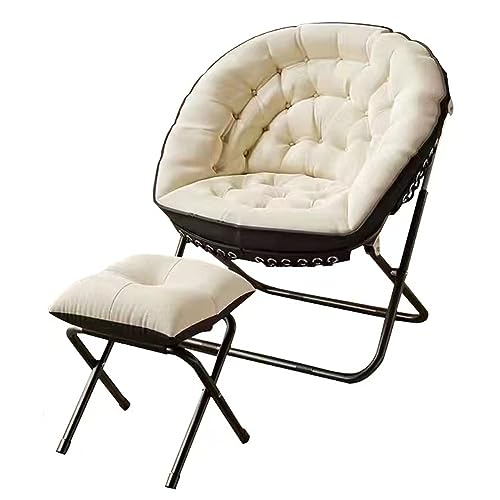 Ftchoice Bequeme Sessel mit Fußhocker, zusammenklappbarer Untertasse, Sofa-Stuhl mit Fußhocker, 150 kg Tragkraft, übergroßer moderner Lazy Stuhl für Schlafzimmer, Wohnzimmer, Beige