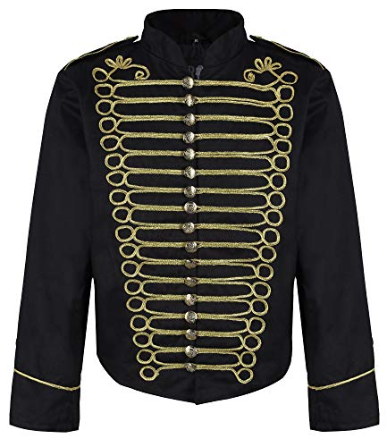 Ro Rox Herren Steampunk Napoleon Offizier Parade Jacke - Schwarz & Gold (Herren XL)