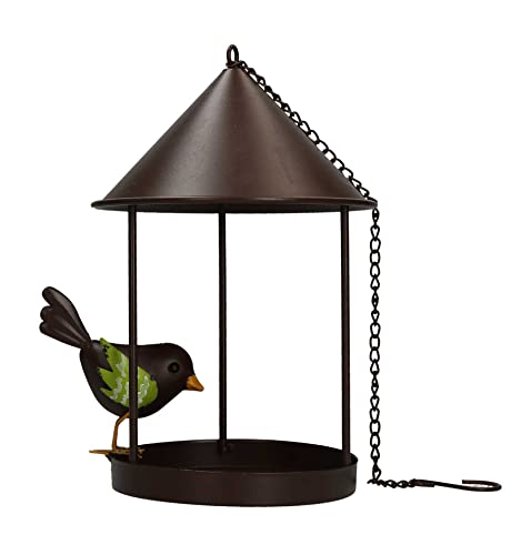 AmaCasa Vogelfutterstation für Wildvögel zum hängen, Vogelfutterstelle und Futterstation für den Garten | Farbe: Braun | Maße: 13x15cm (ohne Kette) | Futterstelle für Vögel