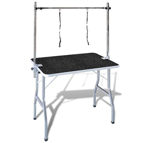 Tidyard Trimmtisch Schertisch mit 2 Galgen, für Hunde und Katze, Höhenverstellbar und Klappbar, Rutschsichere, Max. Belastbarkeit: 60 kg, 91 x 61 cm (L x B), Schwarz