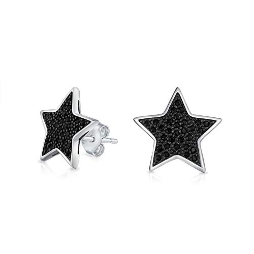 Himmlische Schwarze Cz Micropave Usa Patriotischen Rock Stern Stud Zirkonia Ohrringe Für Männer Für Frauen 925 Sterling Silber