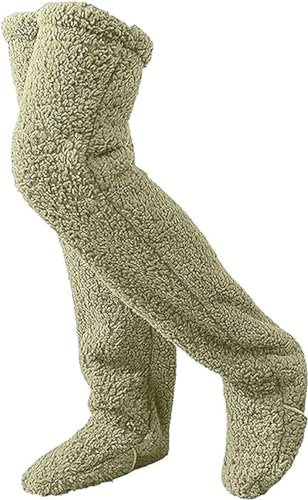 Fuzzy Dreams Oberschenkelhohe Socke, Fuzzy Legs Sock Slipper, Plüschwärme Lange Socken Snuggs Cozy Socks (One Size,Avocado Green)