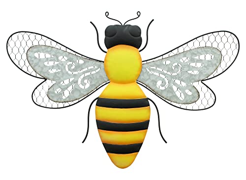 FRANK FLECHTWAREN Wanddeko Biene, gelb und schwarz lackiertes Metall, Maße: 60 x 40 cm