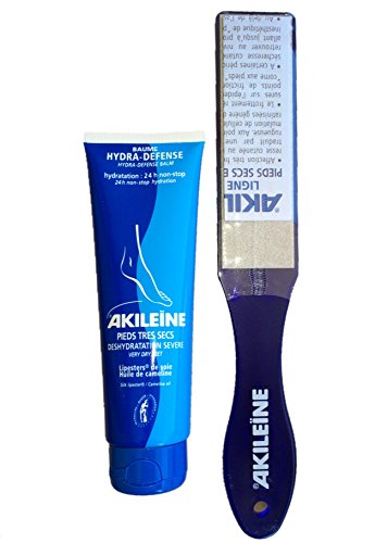 Akileïne Set für trockene Füße, Hornhautraspel + Akileïne schützender Feuchtigkeitsbalsam, 125 ml