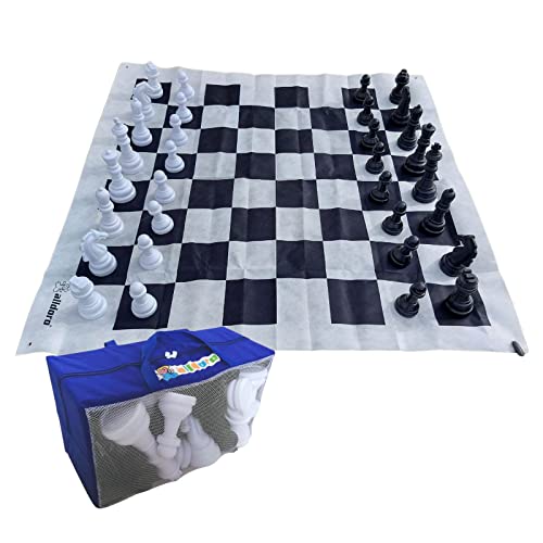 alldoro 60080 - Garten Schach, Outdoor Schachspiel, Gartenschach mit 32 Schachfiguren, Riesenschach mit Tragetasche, große Garden Matte mit Schachbrett Muster, für Kinder ab 3 Jahre und Erwachsene