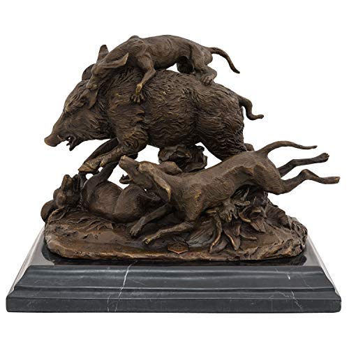 aubaho Bronzeskulptur Hund Wildschwein Jagd im Antik-Stil Bronze Figur Statue 23cm