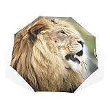 ISAOA Automatischer Reise-Regenschirm,kompakt,faltbar,Löwe im Wald,Winddicht Stockschirm,Ultraleicht,UV-Schutz,Regenschirm für Damen,Herren und Kinder