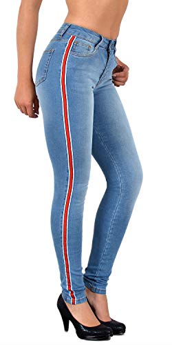 ESRA Damen Jeans Skinny Streifen Jeanshose Damen mit Seitenstreifen Highwaist bis Übergröße J330