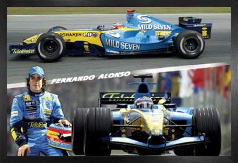 1art1 Formel 1 Poster und MDF-Rahmen - Fernando Alonso, Collage 1 (91 x 61cm)