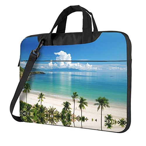 Laptop-Schultertasche mit Strand- und Palmenmotiv, für Laptop und Tablet, Schwarz , 15.6 inch