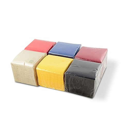 Hostelnovo 600 Stück Papierservietten - Gelb, Rot, Marineblau, Bordeaux, Schwarz und Natur - Spezial Cocktail - 10x10 cm