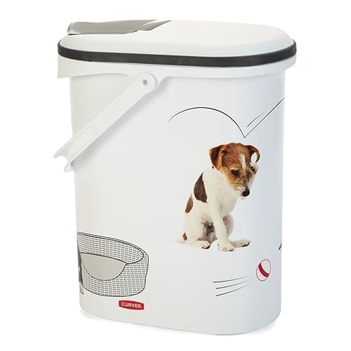 Curver 241103 Contenedor para Pienso Futter-Container 4kg I 10L, weiß/grau/Love Pets Hunde, Polypropylen