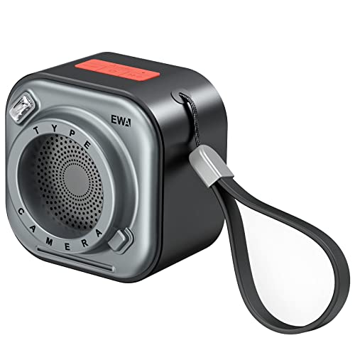 EWA Kabelloser Mini-Bluetooth-Lautsprecher mit Umhängeband, mit Bass-Radiator, einzigartiger Kamera-Look, unterstützt TF-Karten, klein Aber hohe Lautstärke, tragbar (Schwarz)