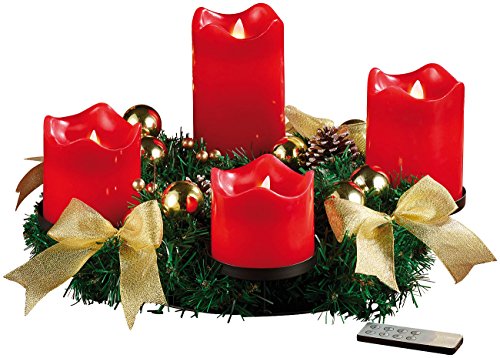 Britesta Adventskranz, golden, 4 rote LED-Kerzen mit bewegter Flamme