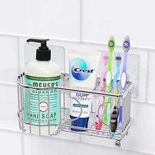 SimpleHouseware Zahnbürstenhalter, selbstklebend, Wandmontage, Badezimmer-Organizer, Chrom
