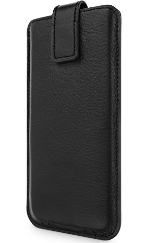 WIIUKA Echt Ledertasche - Close - für Samsung Galaxy S8 und S9 Hülle extra Dünn, mit Rausziehband, Schwarz, Premium Design Leder Tasche