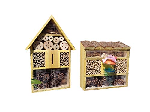 XXL Insektenhotel 3.5-fache Oberfläche 80 cm x 50 cm, 2 x Bienenhotels, viereckig/Quadrat + Hausform,