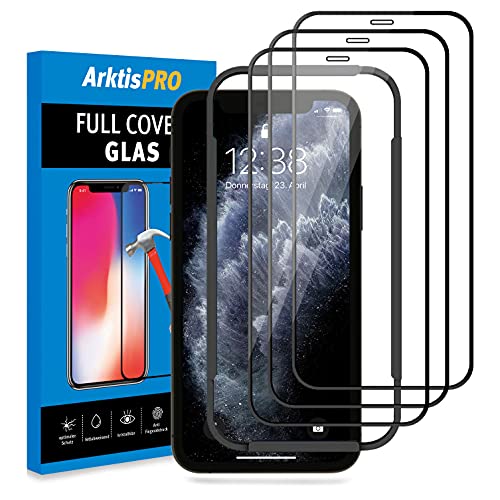 Arktis Displayschutzglas kompatibel mit iPhone 11 Pro Max 3er Set, Schutzglas [Full Cover] Vorderseitenschutz, Anti-Fingerprint hüllenfreundlich