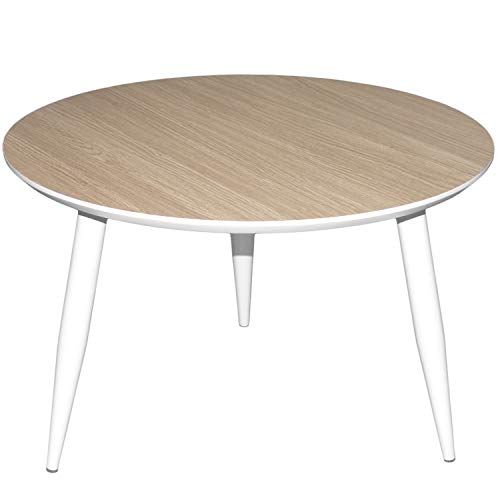 My-goodbuy24 Couchtisch rund weiß Eiche | Hochwertig Beistelltisch Wohnzimmer-Tisch | Ø 60cm |