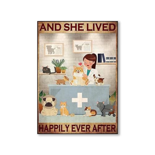 SHINERING Tierarzt Poster, She Lived A Happy Life Poster, Tierarzt Geschenk, Tierklinik Dekoration Leinwanddruck 60Cmx80Cm Kein Rahmen