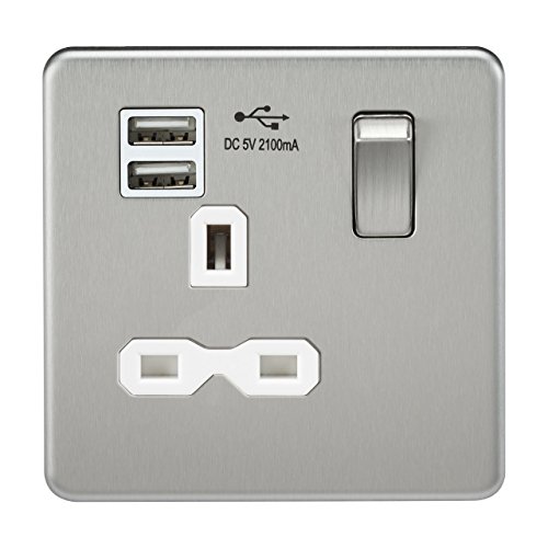 Knightsbridge sfr9901bcw 13 A 1 G Schraube weniger Chrom gebürstet Schalter Sockel mit weißem Einsatz und Dual USB Ladegerät – Silber