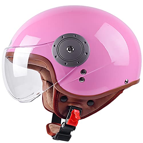 Vintage Motorrad Jet Helm 3/4 Open Face Motorrad DOT Certified Neutraler 3/4 Cruiser Jet Helm mit Unsichtbarer Sonnenbrille und Abnehmbarem Futter Outdoor-Schutzhelm Pink,58~60cm