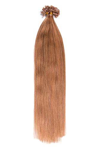 Honigblonde Bonding Extensions aus 100% Remy Echthaar - 50x 1g 45cm Glatte Strähnen - Lange Haare mit Keratin Bondings U-Tip als Haarverlängerung und Haarverdichtung in der Farbe #27 Honigblond