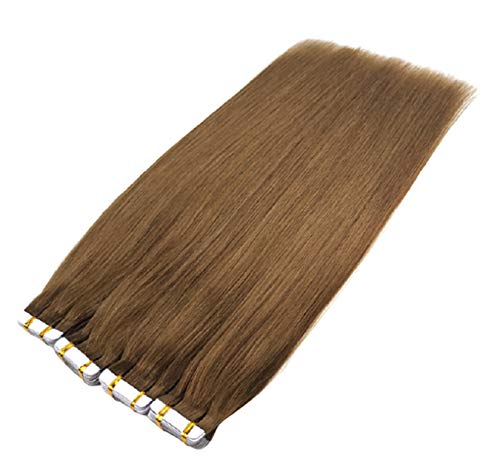 Remy Tape Hair Extensions, hellbraune gerade menschliche Haare nahtlose Haut Schuss unsichtbares doppelseitiges Band Haarverlängerung für Frauen, 8#,4 packages,20''/50cm