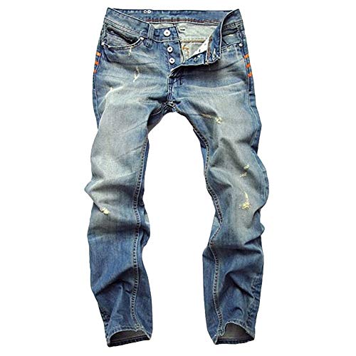 DAIHAN Herrenhosen Jeans Destroyed Freizeit Jeans Hose Stretch Basic Jeanshose,Hellblau,39